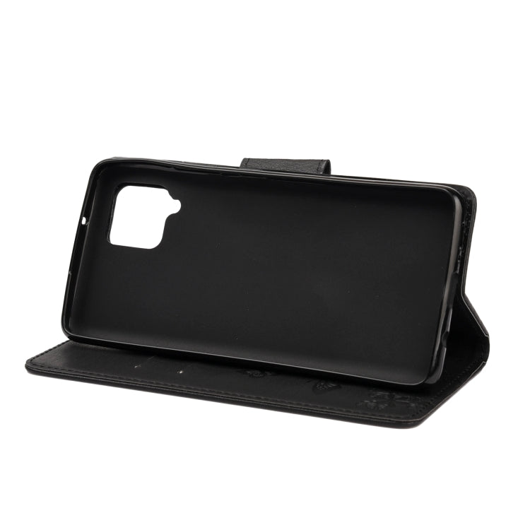 Black butterfly-embossed flip phone wallet with stand cover and camera cutout