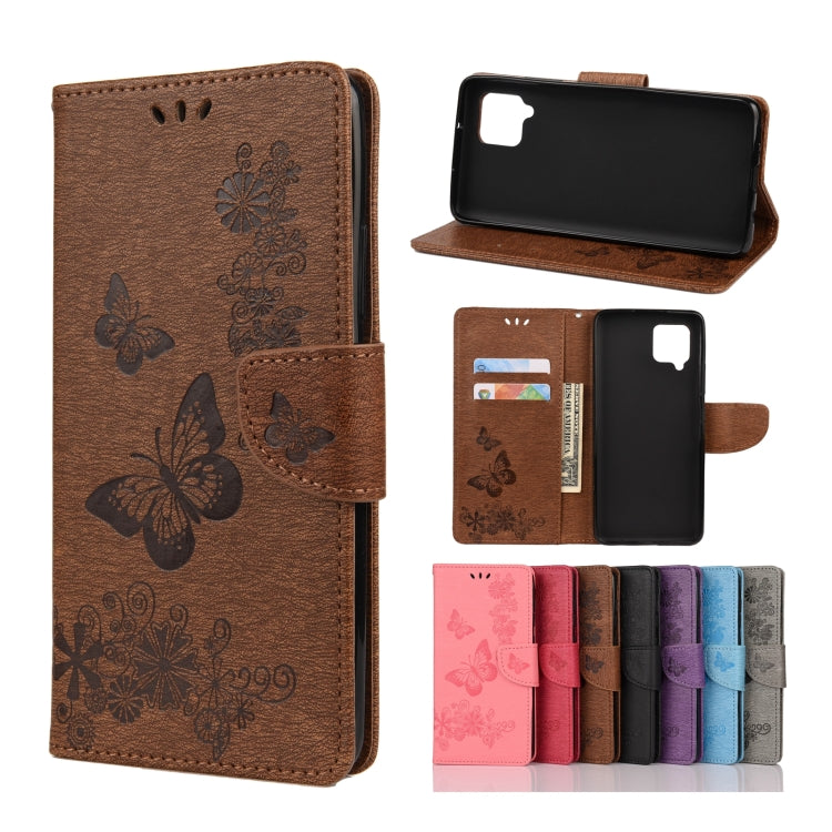Brown butterfly embossing flip leather phone case with card slots and holder