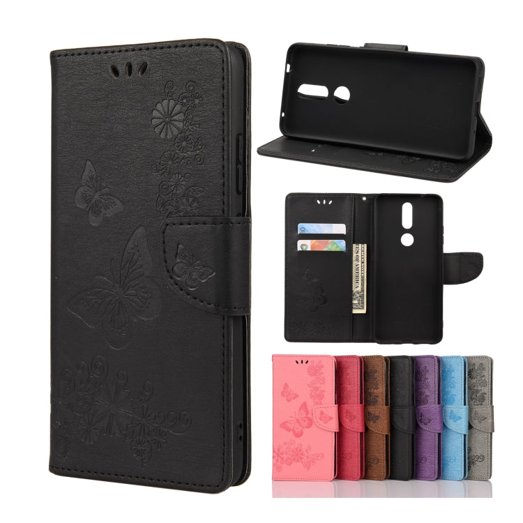 Black butterfly embossing flip leather phone case with card slots and holder