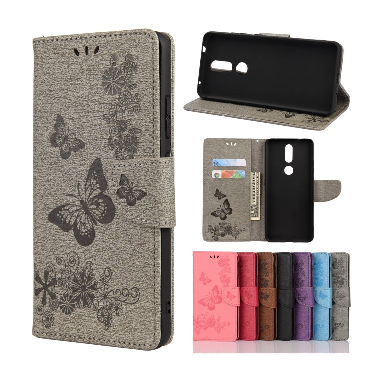 Grey butterfly embossing flip leather phone case with card slots and holder