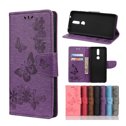 Purple butterfly embossing flip leather phone case with card slots and holder