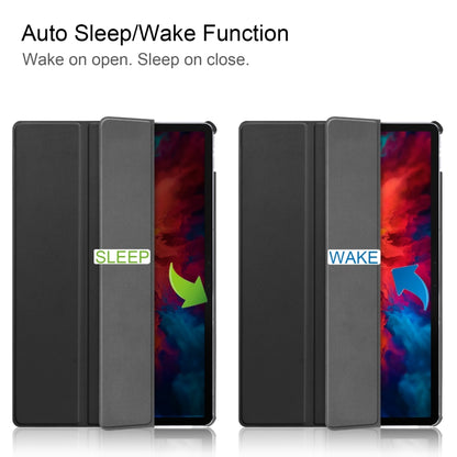 Black folio tablet case showing auto sleep/wake when open or closed
