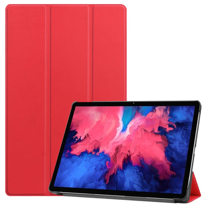 Red 3-fold flip leather case with stand for tablet