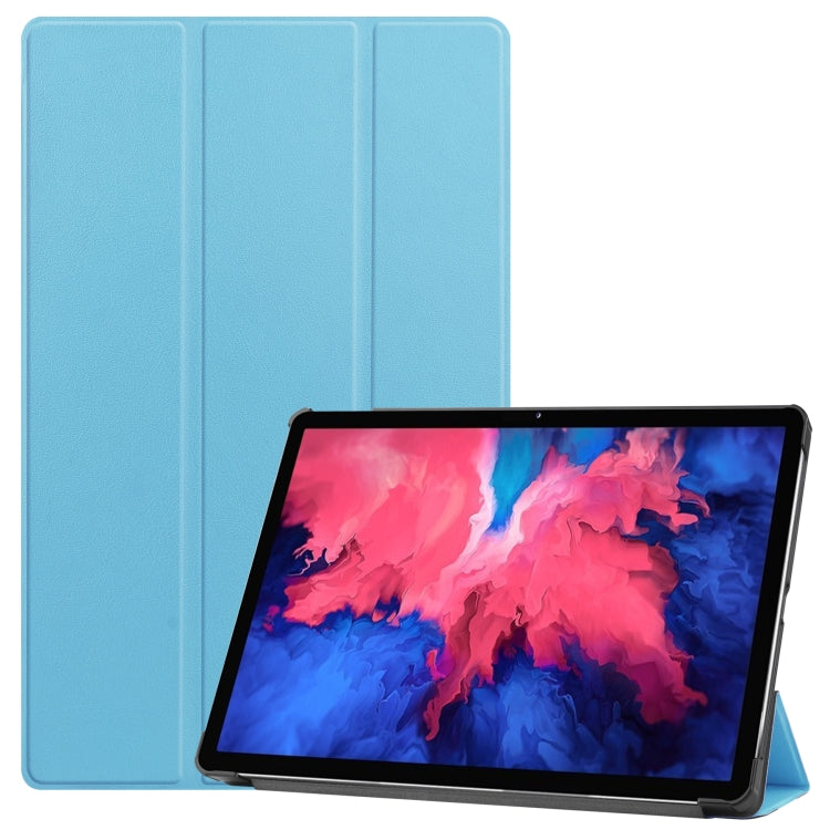 Sky blue 3-fold flip leather case with stand for tablet