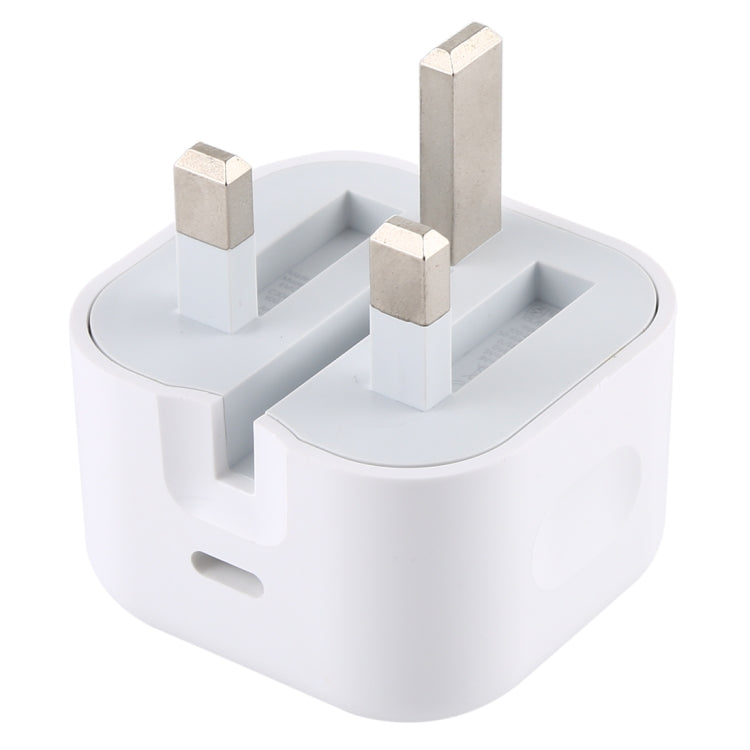White UK plug travel PD charger adapter with three metal prongs