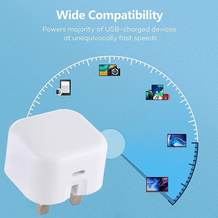 White UK plug travel PD charger adapter with two metal plug pins