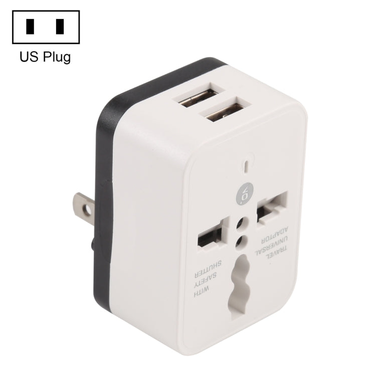 White dual USB travel charger adapter with US plug and two USB ports