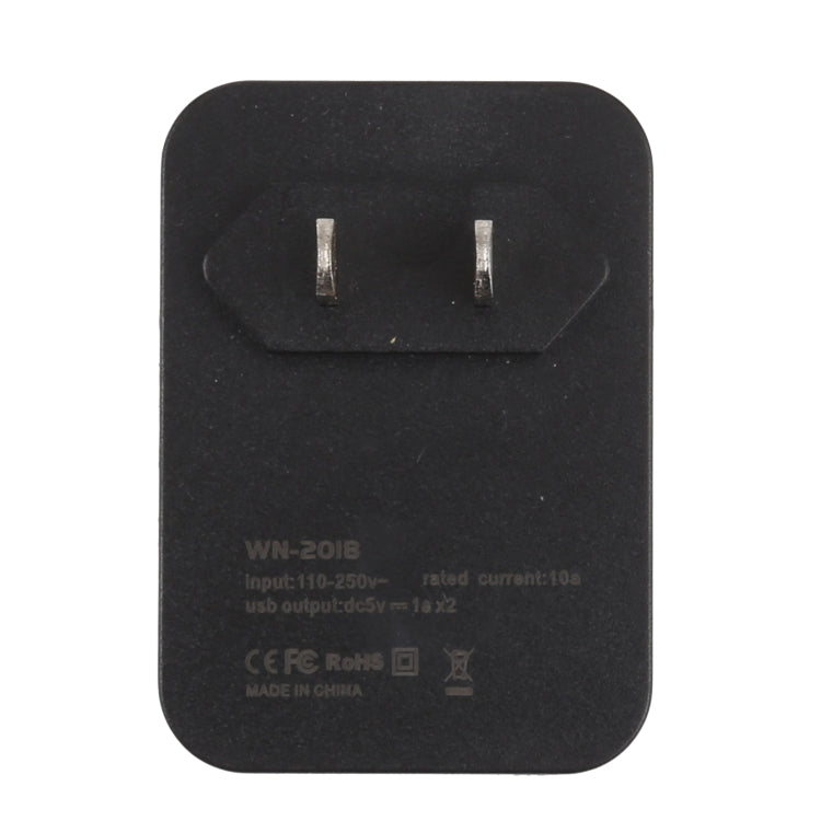 Black US power plug base with input and output labels