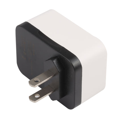White dual USB travel charger with black US plug prongs