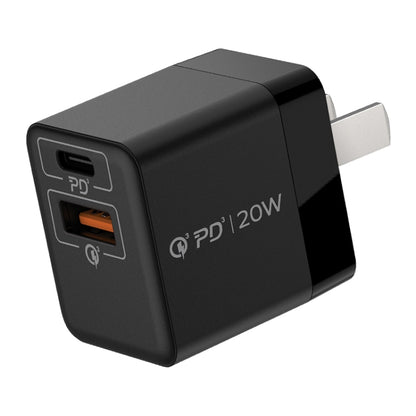 Black dual-port wall charger adapter with USB-C PD and USB-A output, CN plug