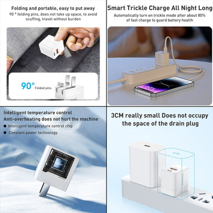 Compact portable dual-port charger adapter with connected cables and foldable plug