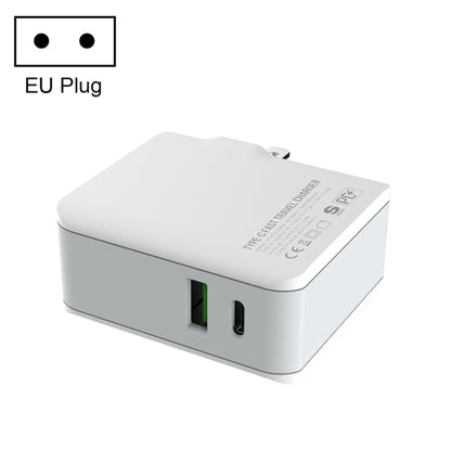 LDNIO foldable travel charger with EU plug, white body and dual USB ports