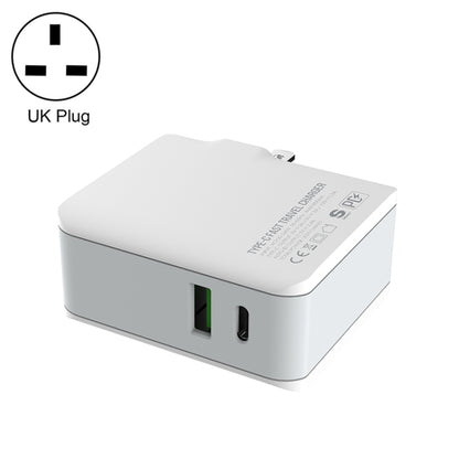 LDNIO foldable travel charger with UK plug, white body and dual USB ports