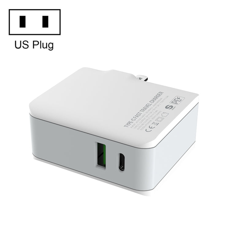 LDNIO foldable travel charger with US plug, white body and dual USB ports
