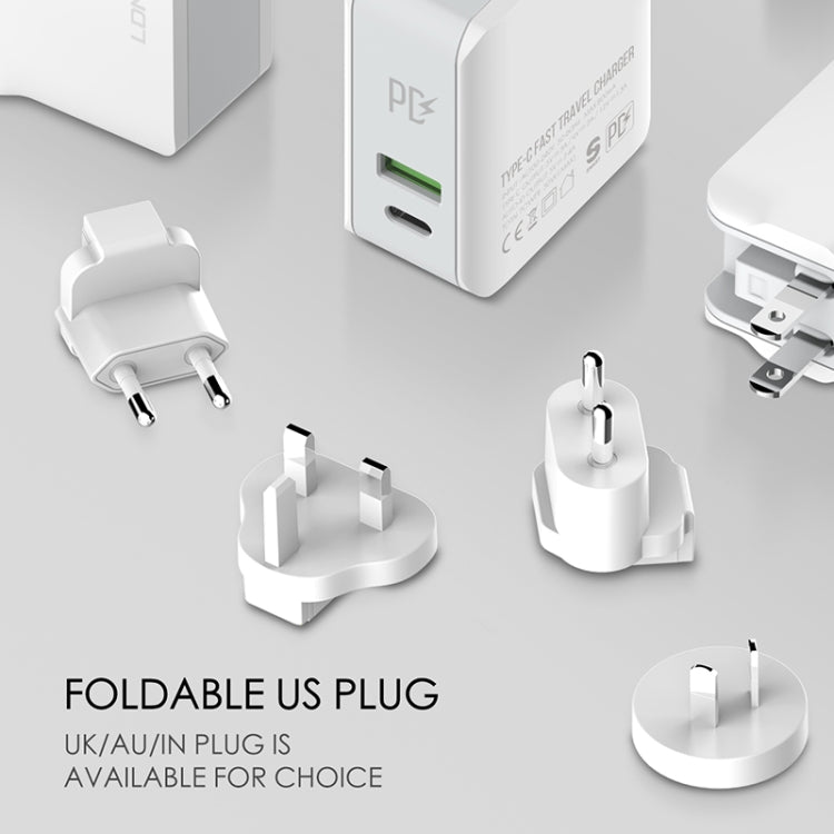 LDNIO travel charger with foldable plug adapters and USB-C port for charging