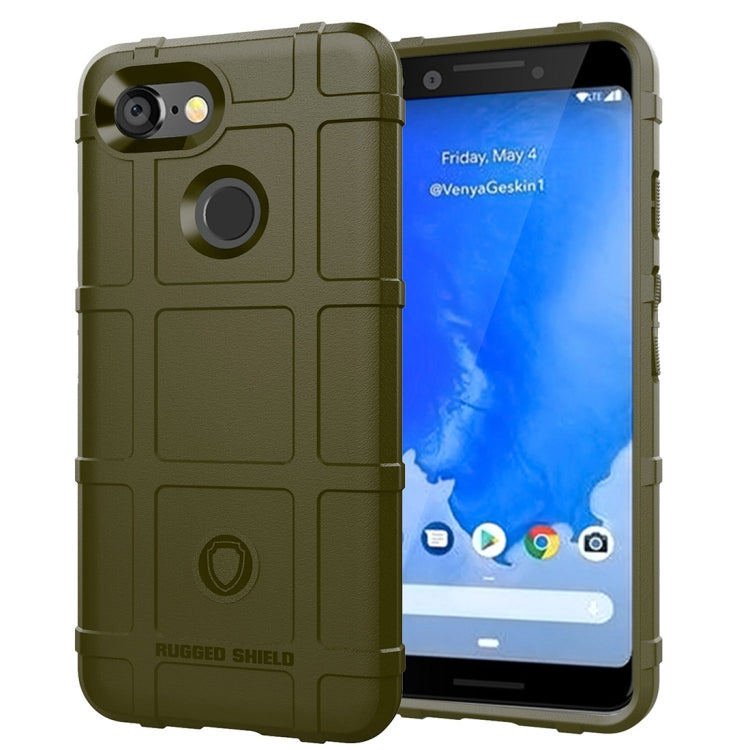 Green rugged TPU phone case with raised camera and screen protection for Pixel 3