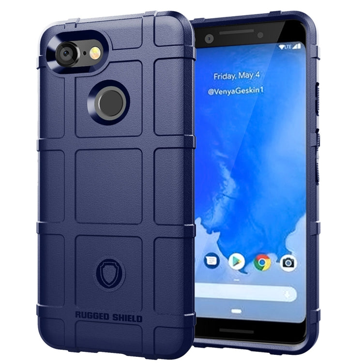Blue rugged TPU phone case with raised camera and screen protection for Pixel 3