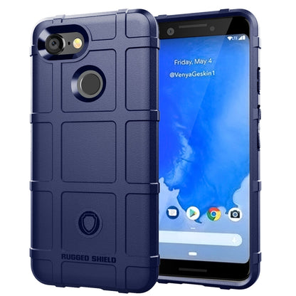 Blue rugged TPU phone case with raised camera and screen protection for Pixel 3