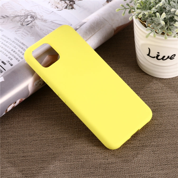 Yellow liquid silicone phone case for full coverage, with camera and button cutouts