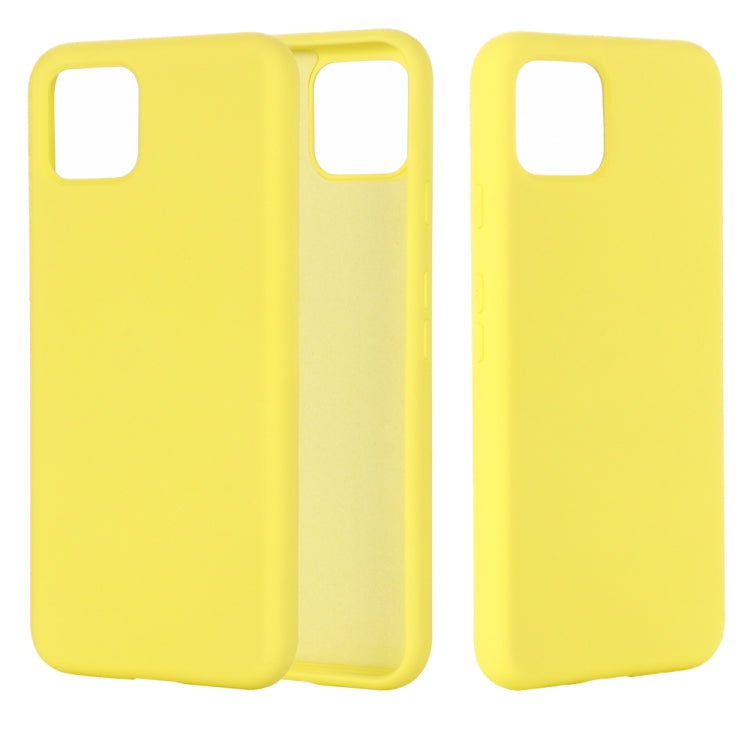 Yellow full-coverage phone case shown from front and back with camera cutout