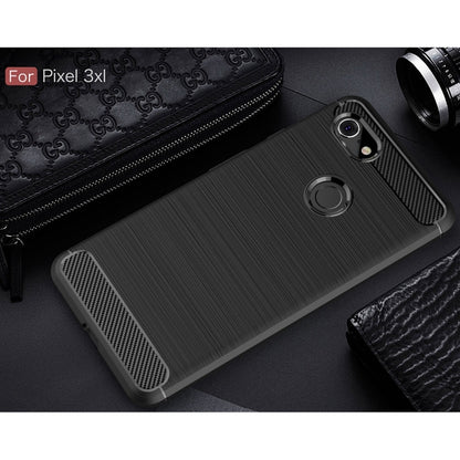 Black carbon-fiber textured TPU case with ring holder and camera opening