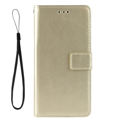 Gold leather flip phone case with wrist strap and snap card slot pocket