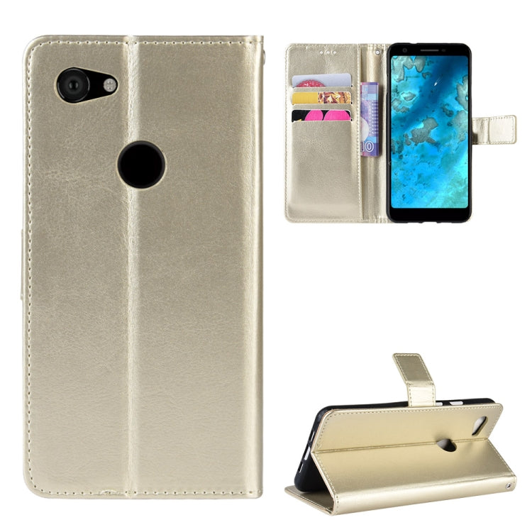 Gold flip leather case with card slot window, camera cutout, and kickstand view