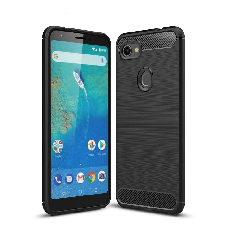 Brushed texture carbon fiber TPU case with ring grip for Google Pixel 3XL Lite, dark blue