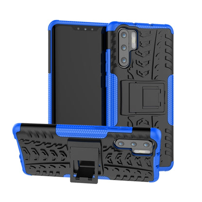 Blue and black tire-tread shockproof TPU+PC phone case with holder