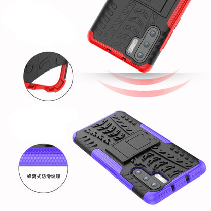 Purple and black tire-tread shockproof TPU+PC phone case with holder