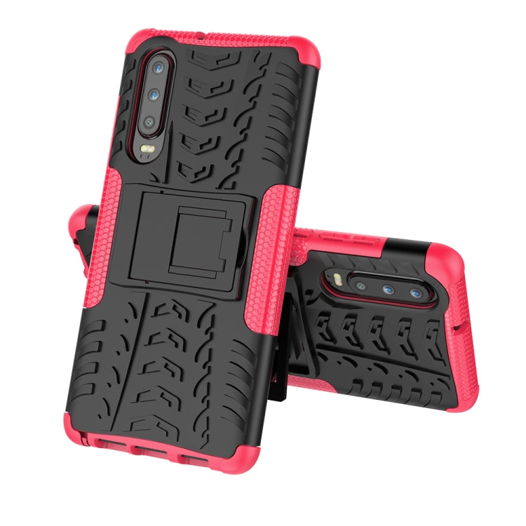 Pink and black tire-texture shockproof phone case with kickstand holder