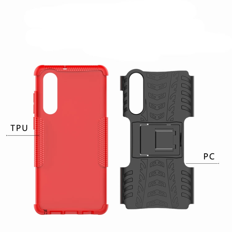 Red TPU and black PC tire-texture shockproof phone case with cutouts