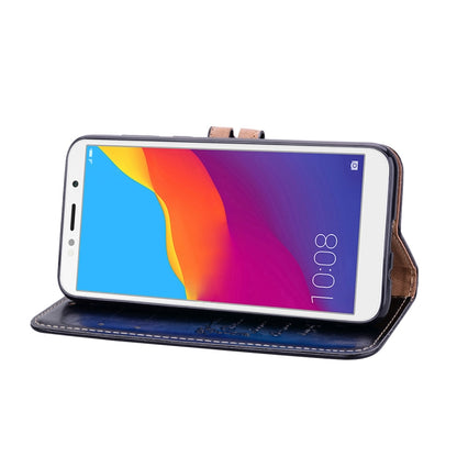 Blue flip leather wallet phone case with wrist strap and phone stand