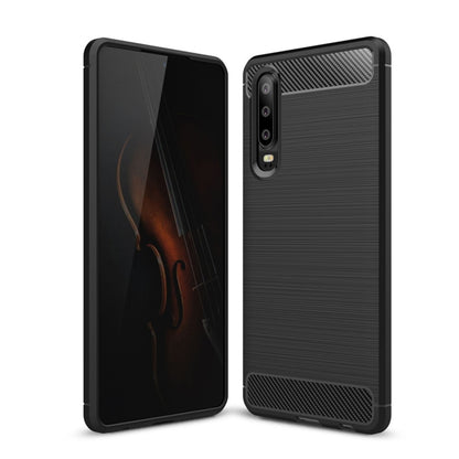 Huawei P30 brushed texture shockproof TPU phone case, black with carbon-fiber style trim