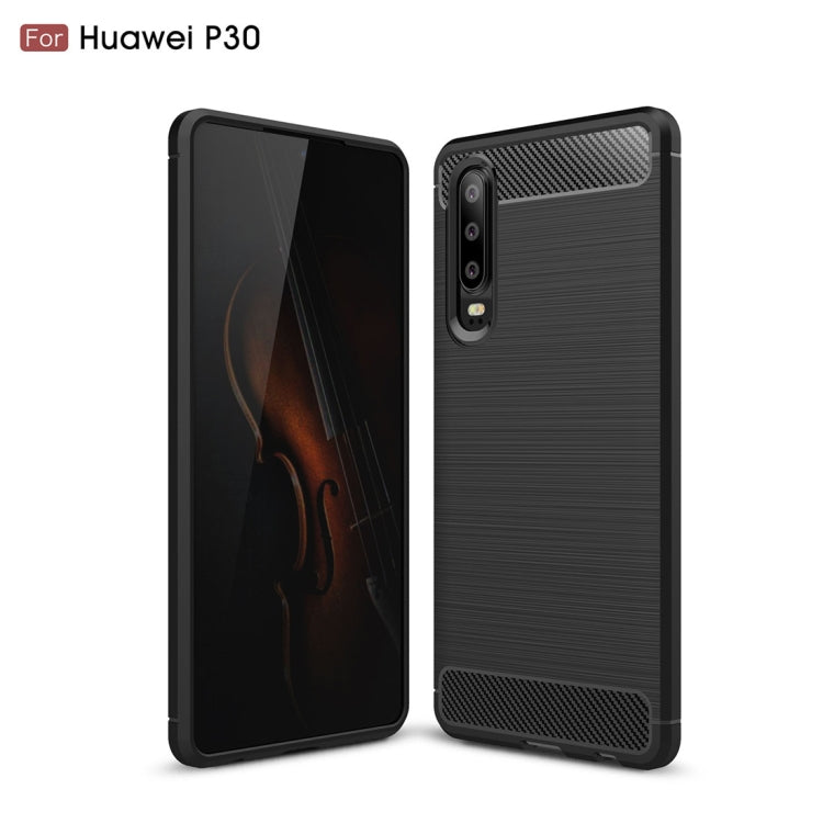Huawei P30 brushed texture shockproof TPU phone case, dark navy with carbon-fiber trim