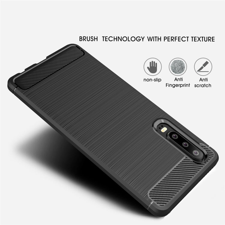Brushed texture shockproof TPU phone case with carbon-fiber accent and camera cutout