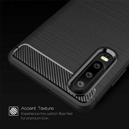 Shockproof TPU phone case close-up: textured back with carbon-fiber camera surround strip