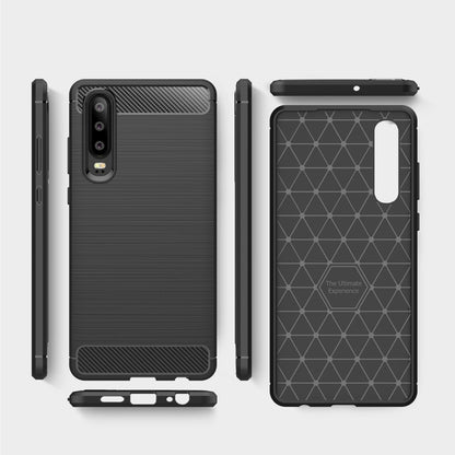 Shockproof TPU case set showing back, side rails, and camera cutout for Huawei P30