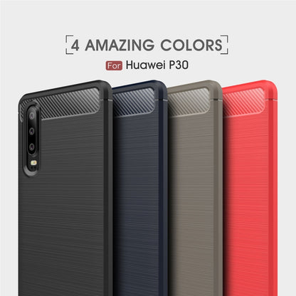 Huawei P30 shockproof TPU phone case in four colors: black, navy, gray, red