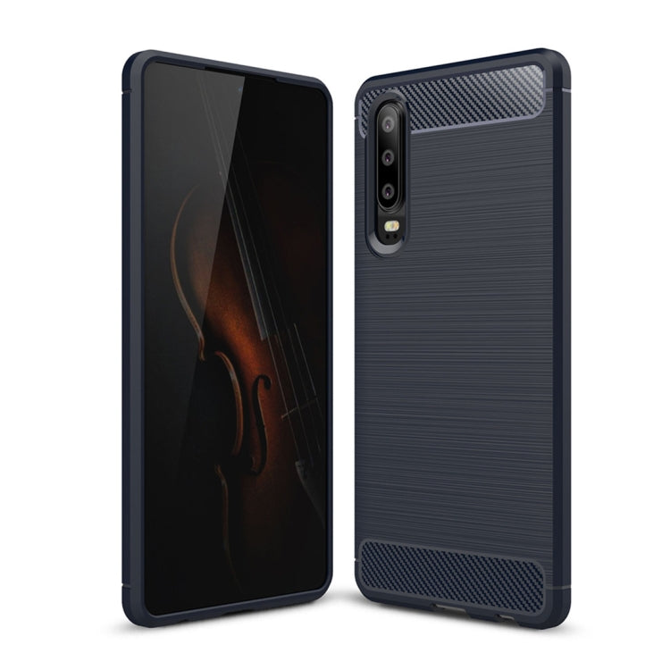 Huawei P30 brushed texture shockproof TPU phone case, dark navy with carbon-fiber trim