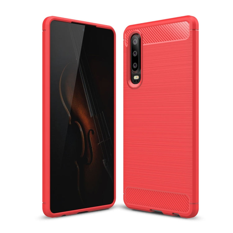 Huawei P30 brushed texture shockproof TPU phone case, red with carbon-fiber style trim