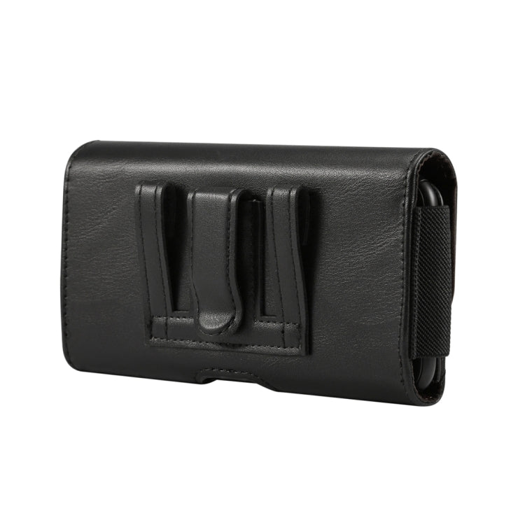 Black leather phone waist pack with embossed front card/slot organizer and side strap