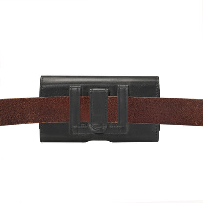 Leather waist phone pack with brown belt strap and front organizer panel