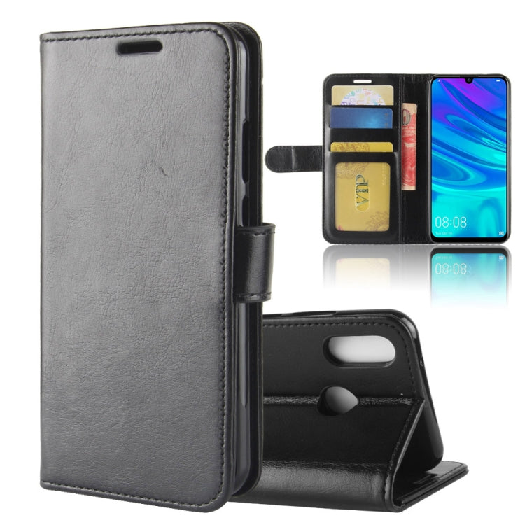 Dark leather flip phone case with card slots and viewing stand