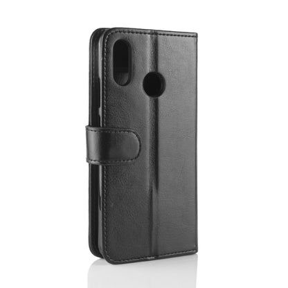 Black leather wallet case with camera opening and card pocket