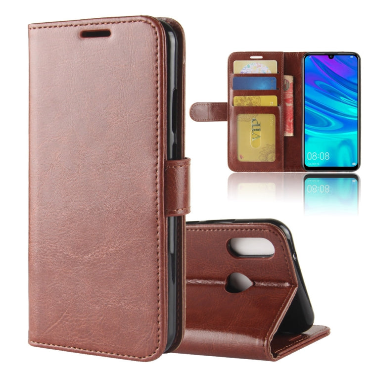 Brown leather flip phone case with card slots and viewing stand