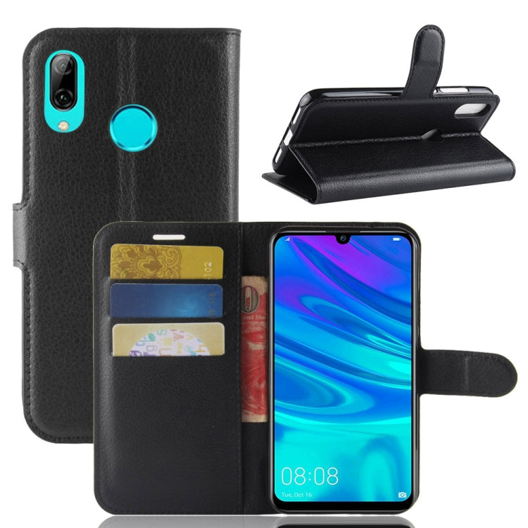 Black litchi-texture leather flip wallet case with card slots and holder for phone