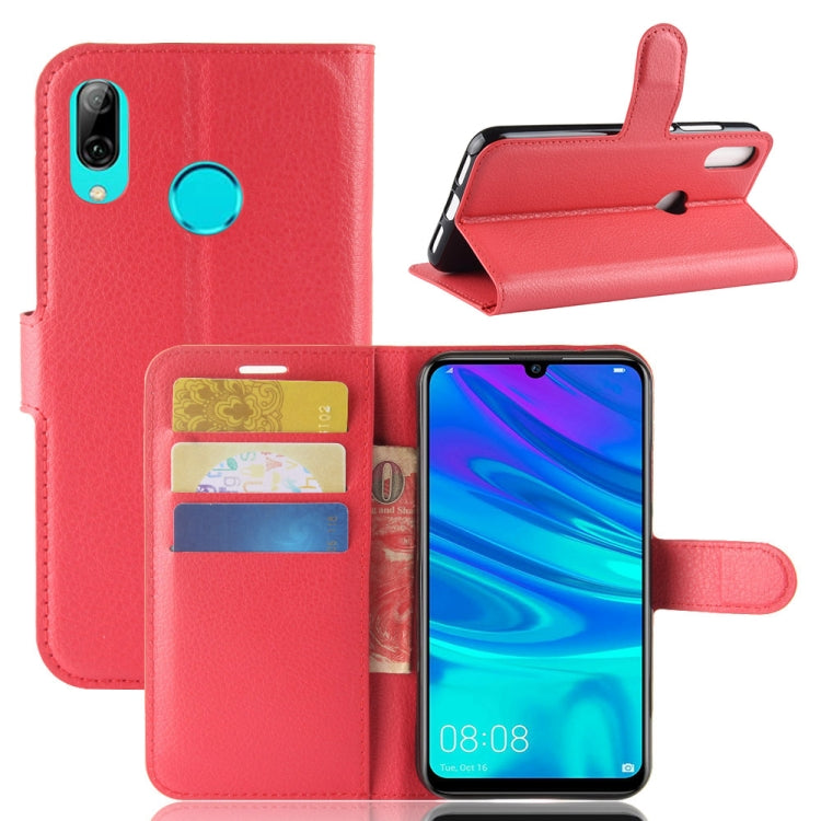 Red litchi-texture leather flip wallet case with card slots and holder for phone