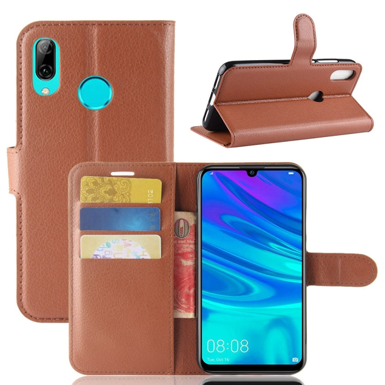 Brown litchi-texture leather flip wallet case with card slots and holder for phone