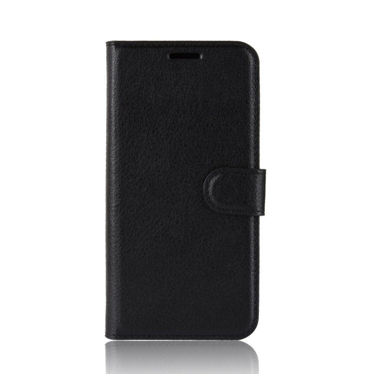 Black litchi-texture leather folio case with magnetic-style closure